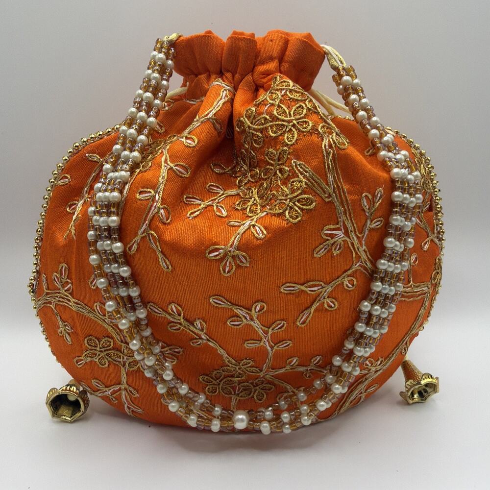 2 Indian PursesI Batwa I Potli Bag I Orange & Red I Made in India Weddings - Picture 3 of 16